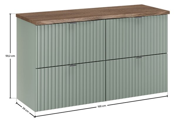 Comad Závěsná skříňka pod umyvadlo Line Reed Green s deskou 100 cm zelená/dub casella