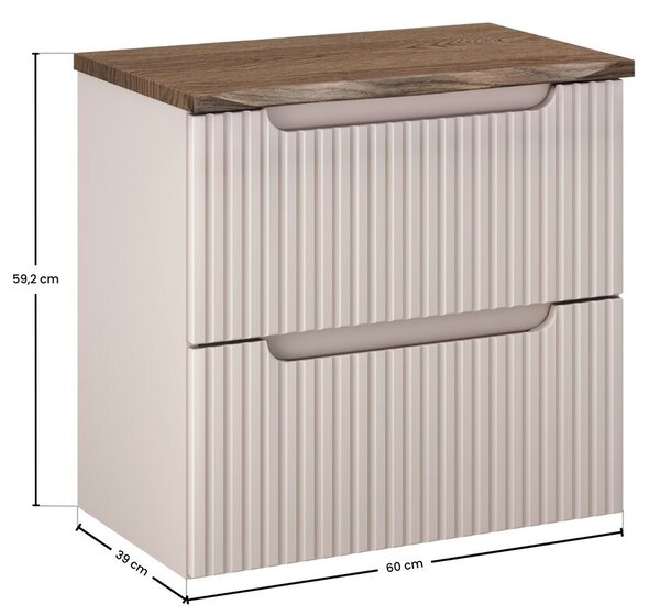 Comad Závěsná skříňka pod umyvadlo Nova Cashmere Nature s deskou 60 cm kašmírová/dub casella