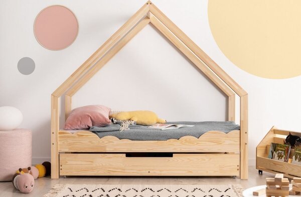 Dětská domečková postel se šuplíkem z masivu LOCA D - 160x90 cm
