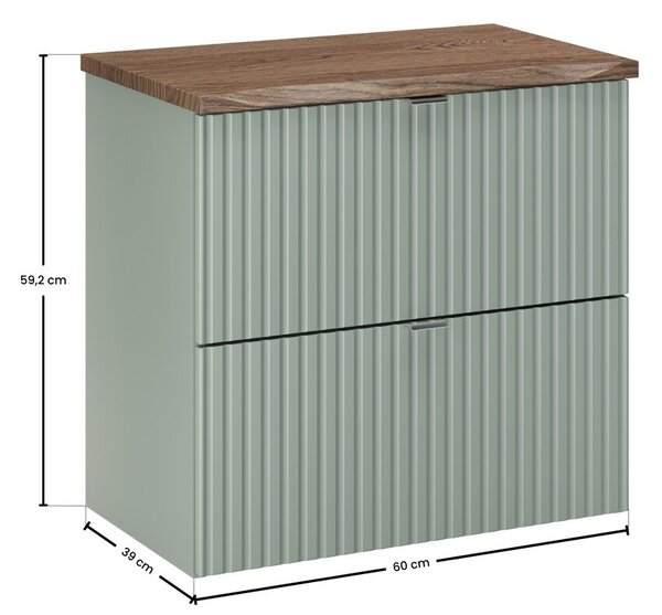 Comad Závěsná skříňka pod umyvadlo Line Reed Green s deskou 60 cm zelená/dub casella