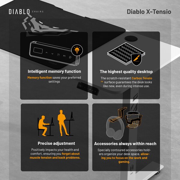 Výškově Nastavitelný Pracovní Stůl Diablo X-Tensio 1400 Bílý