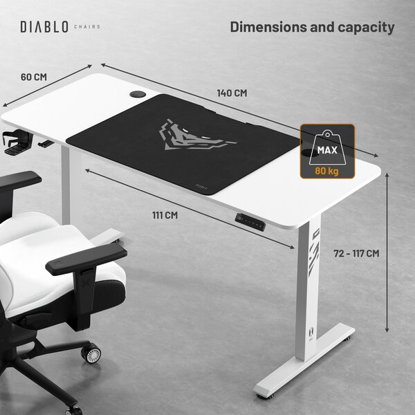 Výškově Nastavitelný Pracovní Stůl Diablo X-Tensio 1400 Bílý