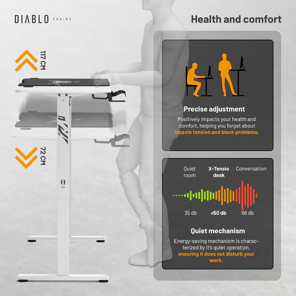 Výškově Nastavitelný Pracovní Stůl Diablo X-Tensio 1400 Bílý
