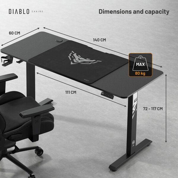 Výškově Nastavitelný Pracovní Stůl Diablo X-Tensio 1400 Černý