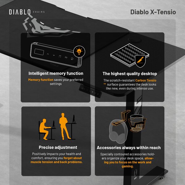Výškově Nastavitelný Pracovní Stůl Diablo X-Tensio 1400 Černý
