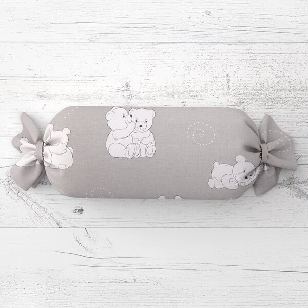 Biante Dětský polštář válec bonbon Sandra SA-733 Zamilovaní lední medvědi na světle šedém 15x40 cm
