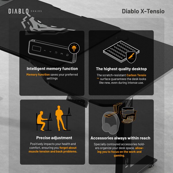 Výškově Nastavitelný Pracovní Stůl Diablo X-Tensio 1600 Černý