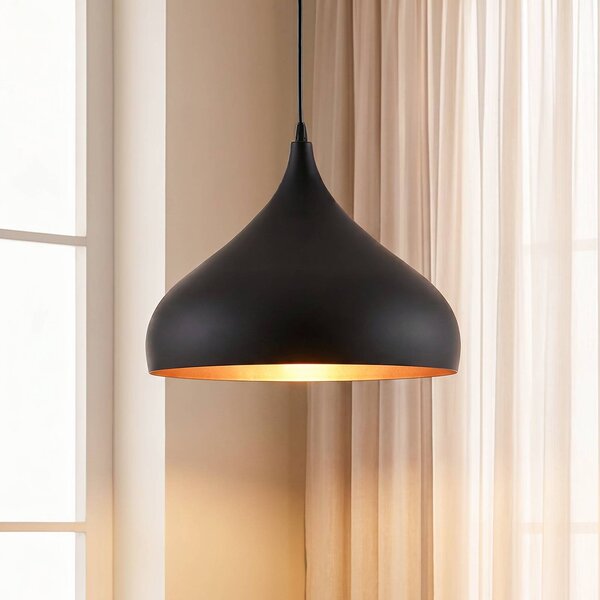 Lindby Závěsná lampa Ritana, černo-zlatá, kov, Ø 31cm, E27, stmívatelný, Černá, Obývací pokoj / jídelna, Hliník, Moderní