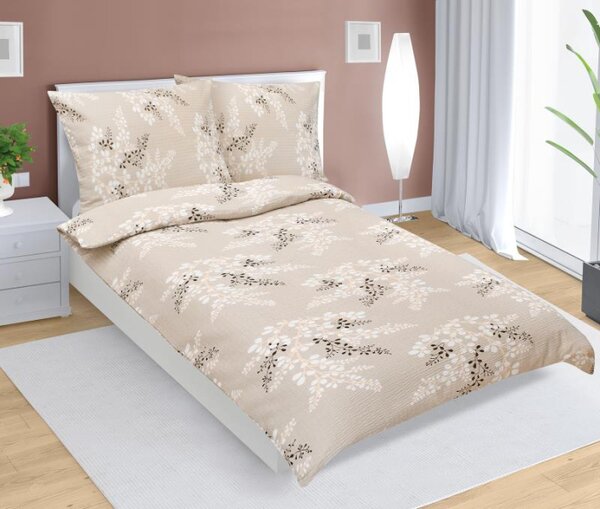 Bellatex Povlečení krepové Větvička kávová rozměr 140x200, 70x90 cm