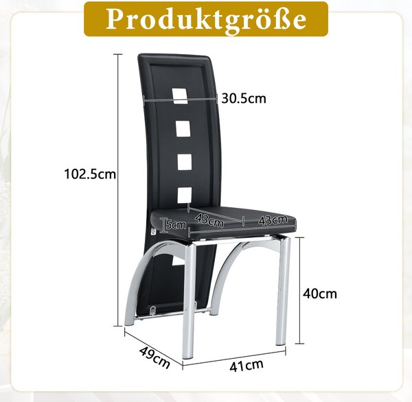 Sada dvou jídelních židlí, s perforovaným vzorem, potažené umělou kůží (PU), s kovovými nohami, výška 102,5 cm (černá + stříbrná)