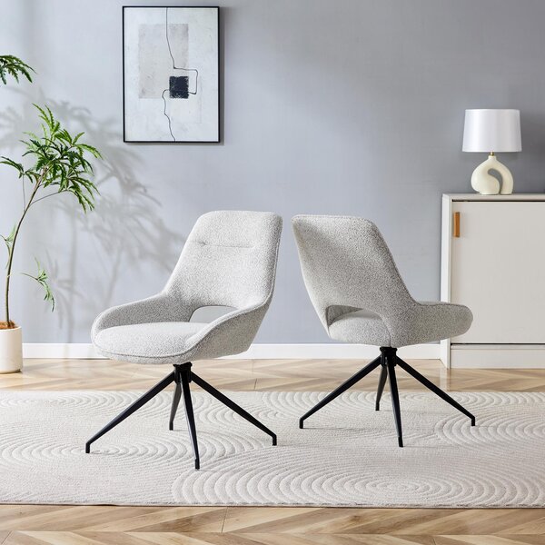 Sada dvou jídelních židlí, otočné o 360°, potažené strukturální tkaninou, kovová konstrukce, prodyšné, moderní design (černá, teplá šedá)