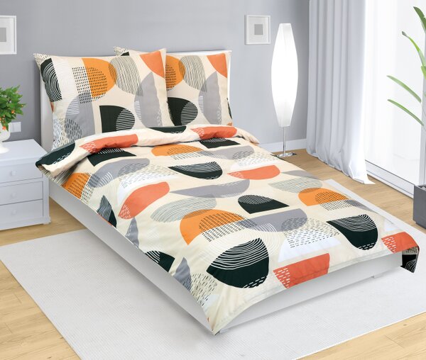 Bellatex Povlečení bavlněné 140x200, 70x90 cm Půlkruh oranžová, šedá