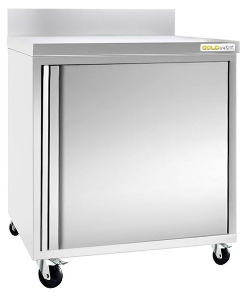 Nízká skříňka z nerezové oceli, rozměry 600 x 700 mm, s podvozkem a bez zadové stěny, řada PREMIUM - GOLDINOX