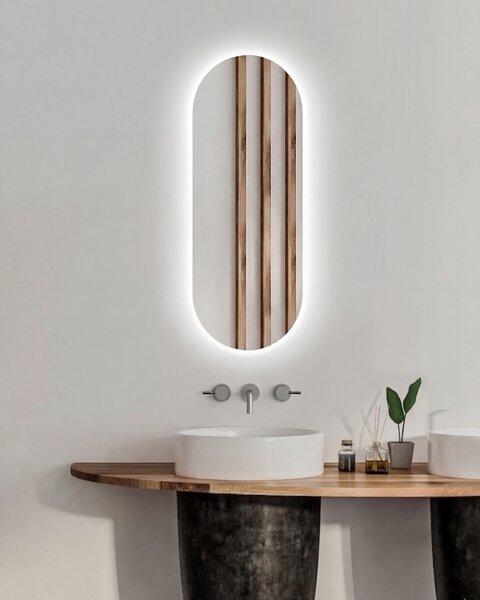 Zrcadlo ovál 100 x 40 cm s LED podsvícením na chodbu do předsíně nástěnné do koupelny na zeď 412-634