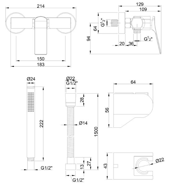 Invena Neri Plus sprchová baterie nastěnná měděná BN-P1-014