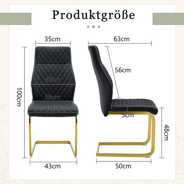 Sada dvou jídelních židlí, vzor diamantů, vysoké opěradlo, polstrované sedadlo, kovový rám (černá + zlatá barva)
