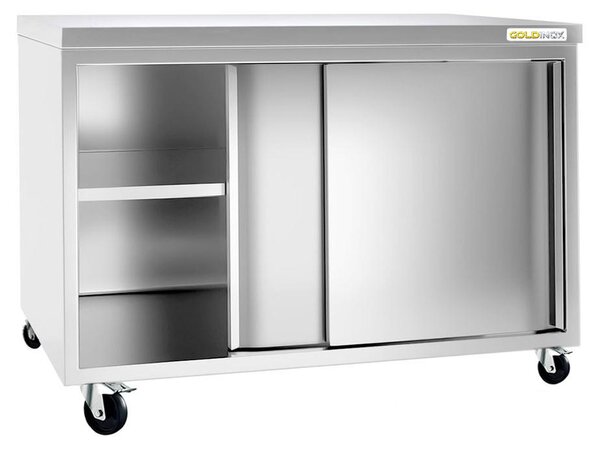 Nízká nerezová skříňka s kolečky, rozměry 1500 x 700 mm, PREMIUM – GOLDINOX