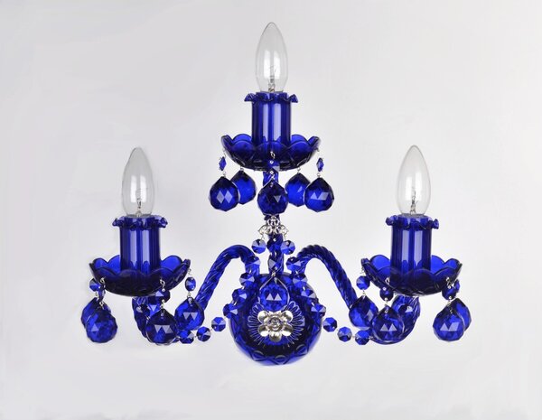 DBK GLASS 3-ramenné křišťálové nástěnné svítidlo s kuličkami v safírově modré barvě N-0730-3-RNK-saphire
