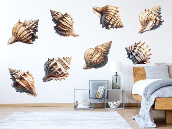 Mušle sada textilní přelepitelné samolepky na zeď arch 77 x 37 cm