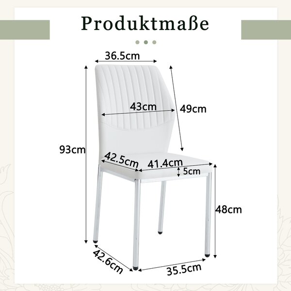 Sada čtyř jídelních židlí, opěradlo zPolyuretanmateriálu s reliéfním vzorem, kovové nohy, design "lehký luxus" (bílá + stříbrná)
