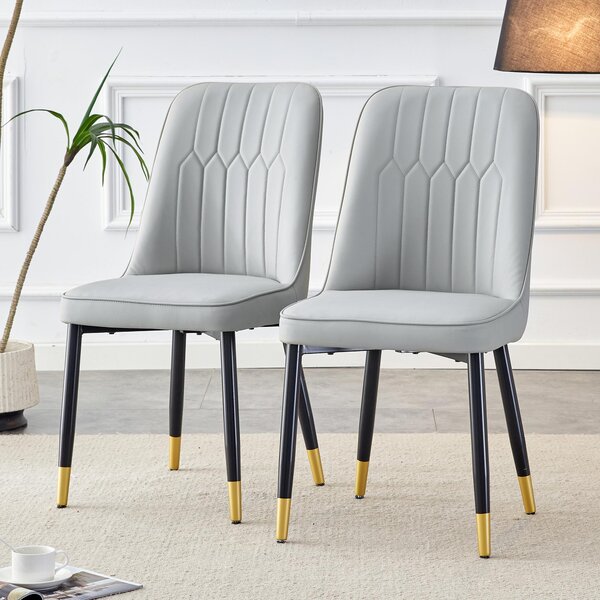 Sada dvou jídelních židlí, opěradlo z umělé kůže, kovové nohy, univerzální design (černá, světle šedá)