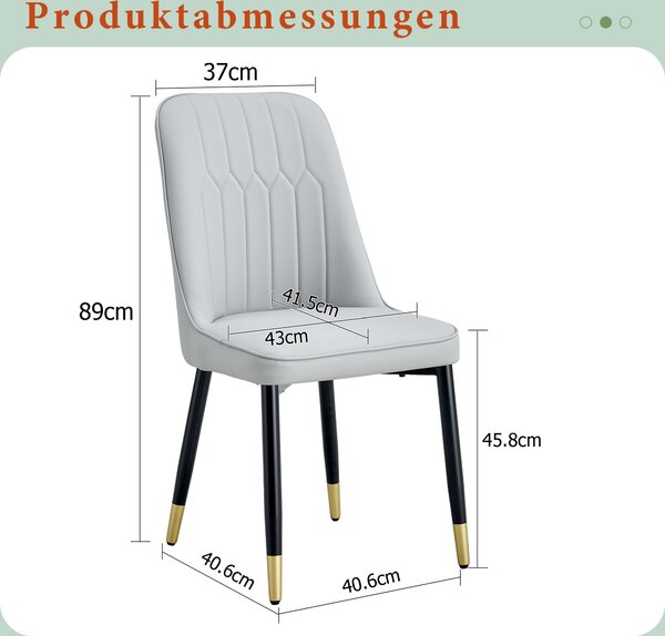 Sada dvou jídelních židlí, opěradlo z umělé kůže, kovové nohy, univerzální design (černá, světle šedá)