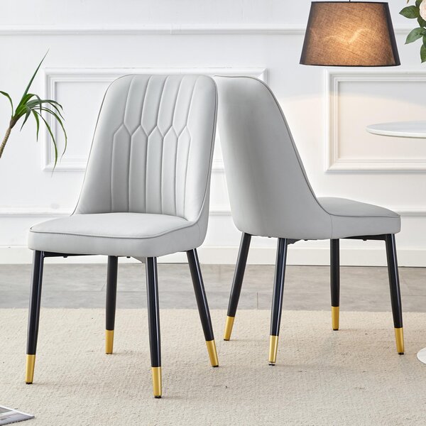 Sada dvou jídelních židlí, opěradlo z umělé kůže, kovové nohy, univerzální design (černá, světle šedá)