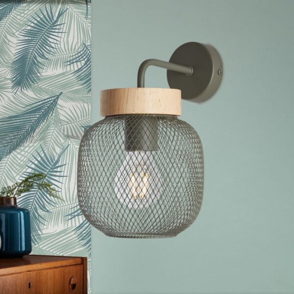 Brilliant 99107/74 Nástěnná lampa GIADA olivově zelená + dřevo