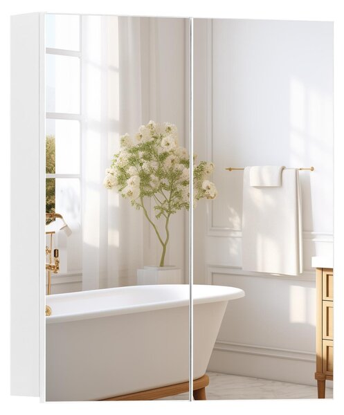 Skříňka do koupelny, zrcadlová skříňka, bílá barva - moderní design, dřevo - montáž na zeď - úsporné úložné řešení