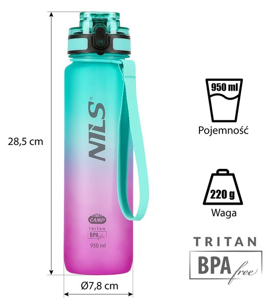 NCD04 ZELENO-RŮŽOVÁ TRITANOVÁ LÁHEV NA PITÍ 950 ML NILS CAMP