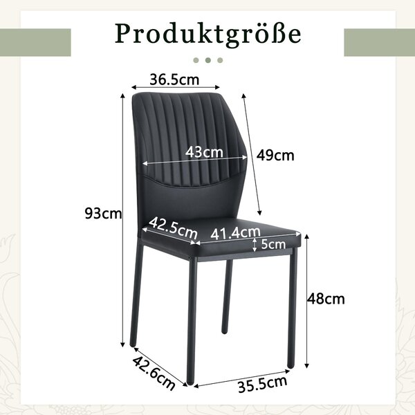 Jídelní židle, sada 4 kusů, opěradlo zPolyuretanmateriálu s reliéfním vzorem, kovové nohy, design "lehký luxus" (černá)