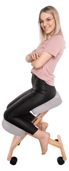 KONDELA Ergonomická klekačka, šedohnědá Taupe/buk, FLONET