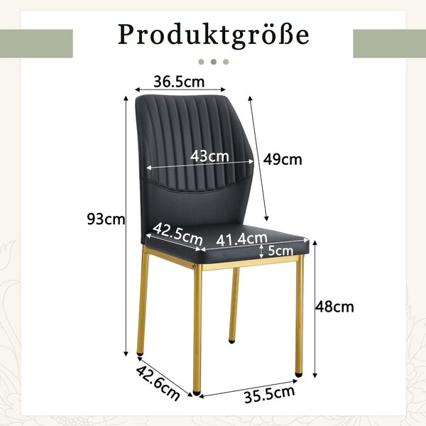 Jídelní židle, sada 4 kusů, opěradlo zPolyuretanmateriálu s reliéfem, kovové nohy, styl lehké luxusnosti (černá + zlatá)