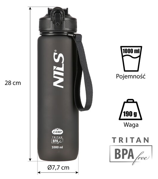 NCD68 ČERNÁ TRITANOVÁ LÁHEV NA PITÍ 1000 ML NILS CAMP