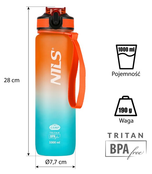 NCD68 ORANŽOVO-MODRÁ TRITANOVÁ LÁHEV NA PITÍ 1000 ML NILS CAMP