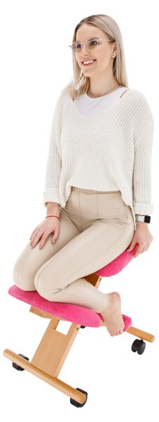 KONDELA Ergonomická klekačka, růžová / buk, GROCO
