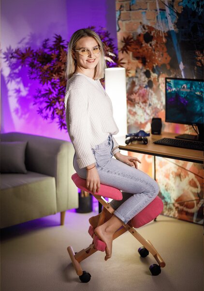 KONDELA Ergonomická klekačka, růžová / buk, GROCO