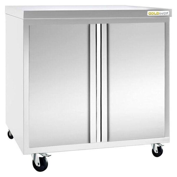 Nízká skříňka z nerezové oceli, rozměry 800 x 700 mm, s kolečky, PREMIUM – GOLDINOX