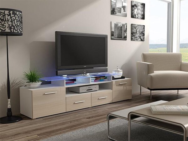 Televizní stolek EVA - bílý/krémový lesklý