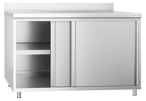 Nízká skříňka z nerezové oceli, rozměry 1600 x 600 mm, bez zadové stěny, PREMIUM – GOLDINOX