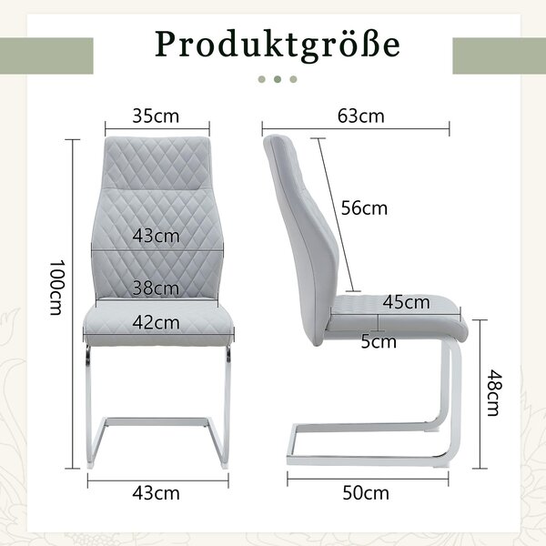 Sada dvou jídelních židlí, vzor diamantů, vysoké opěradlo, polstrované sedadlo, kovový rám (světle šedá, stříbrná)