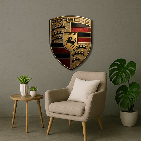 Dřevěný obraz s UV potiskem - Porsche - logo
