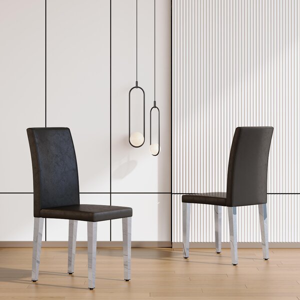 Sada dvou jídelních židlí, minimalistický design, potažené umělou kůží (PU), kovové nohy, moderní, lehký luxus (černá + stříbrná)