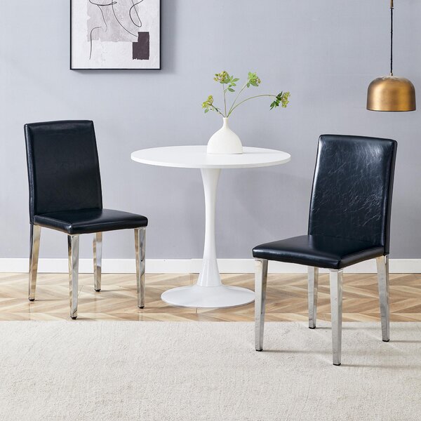 Sada dvou jídelních židlí, minimalistický design, potažené umělou kůží (PU), kovové nohy, moderní, lehký luxus (černá + stříbrná)