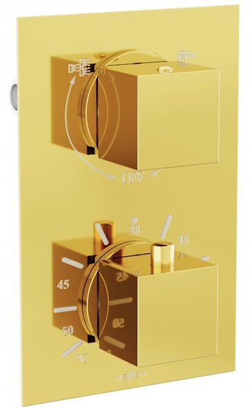 Podomítková termostatická baterie MEXEN CUBE - zlatá - 2 výstupy