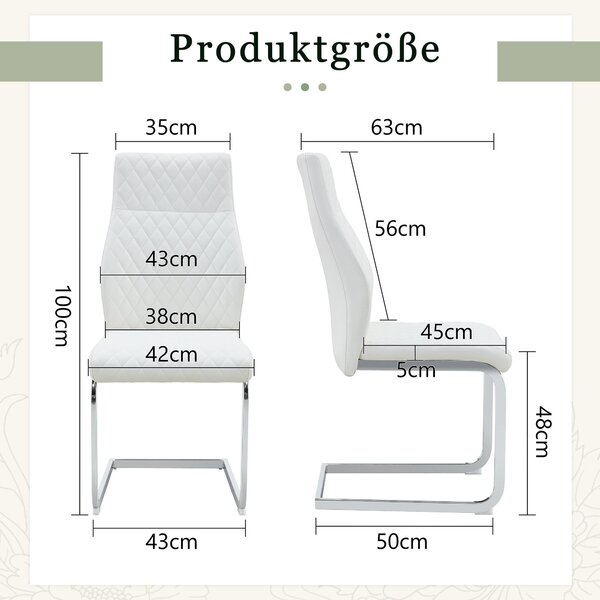 Sada dvou jídelních židlí, vzor diamantů, vysoké opěradlo, polstrované sedadlo, kovový rám (bílá + stříbrná)