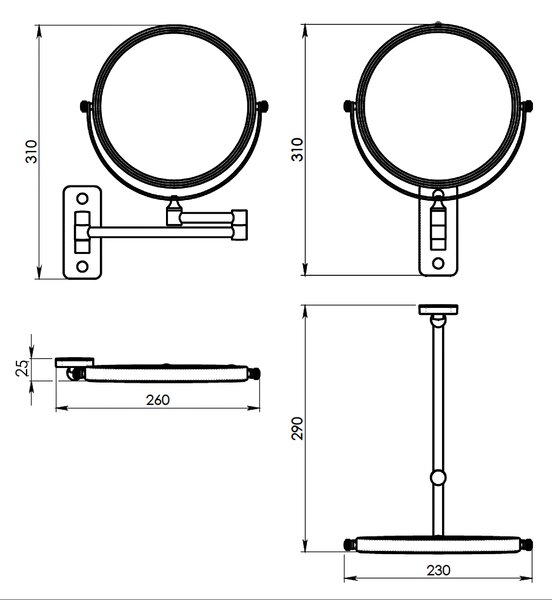 Gedy Gedy, GAIA závěsné kosmetické zrcadlo, průměr 180mm, oboustranné, černá, CO202414