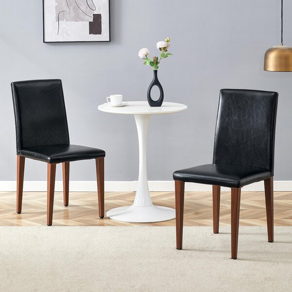 Sada dvou jídelních židlí, minimalistický design, potažené umělou kůží (PU), kovové nohy, vzhled dřeva, moderní (barva ořech + černá)