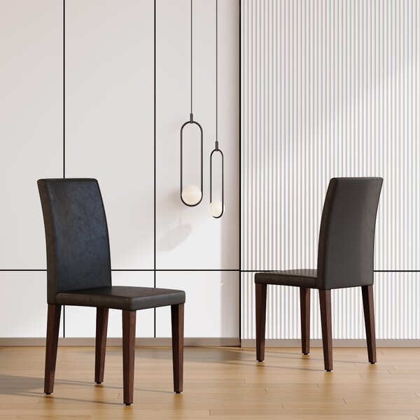 Sada dvou jídelních židlí, minimalistický design, potažené umělou kůží (PU), kovové nohy, vzhled dřeva, moderní (barva ořech + černá)