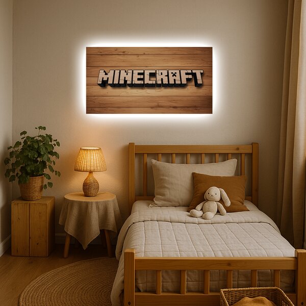 Svítící obraz - Minecraft městská cedule - Noční lampa